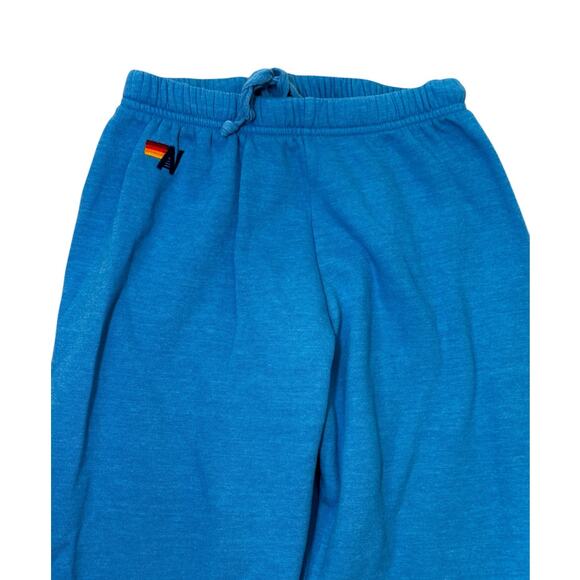 Aviator Nation Rainbow Stitch Sweatpants Size SMALL Ocean Blue 5 Stripe Active - Picture 3 of 9